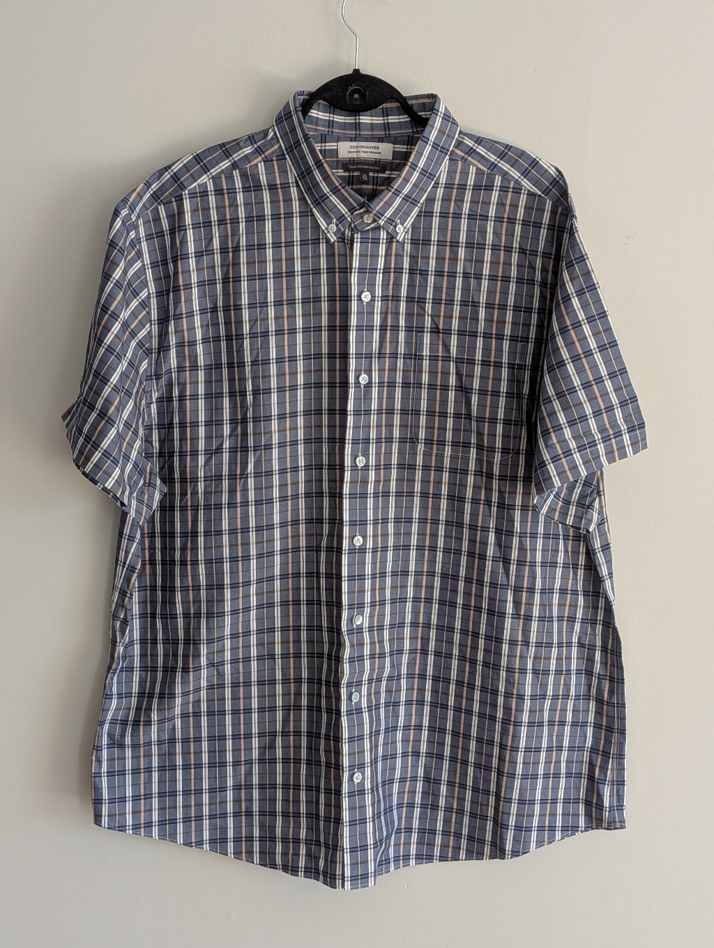 Denver Hayes Never-Iron Classic Fit Short Sleeves Plaid Shirt 2XL
